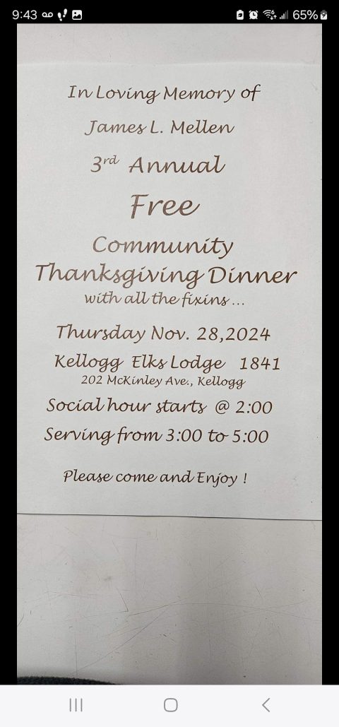 Kellogg Elks Thanksgiving Dinner